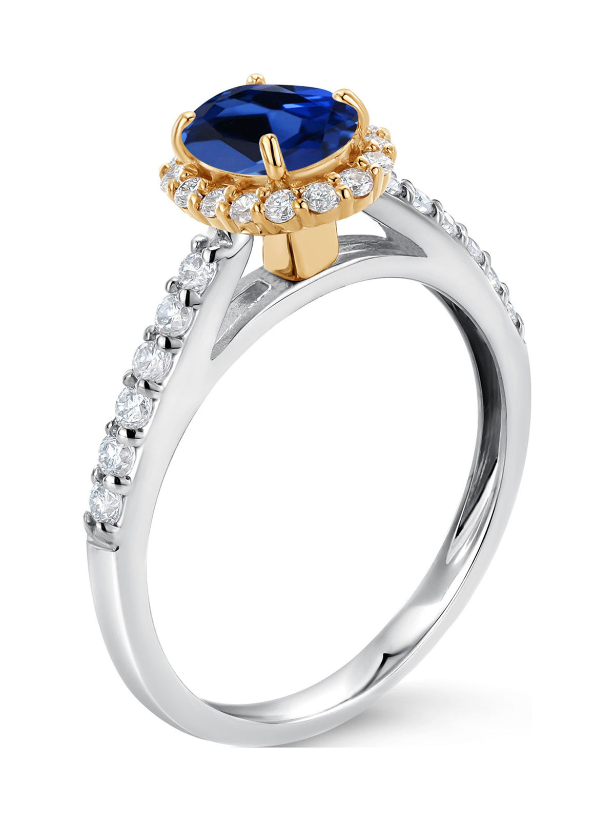 10K White Gold Blue Created Sapphire Lab Grown Diamond Halo Engagement Ring (1.31 Cttw, Oval 7X5MM) Y411