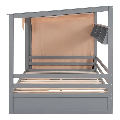 Twin Size Solid Wood House Bed with 2 Drawers and Shelves I157533