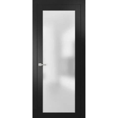 Frosted Glass French Door 24 x 80 Inches with Handle Black Matte X487