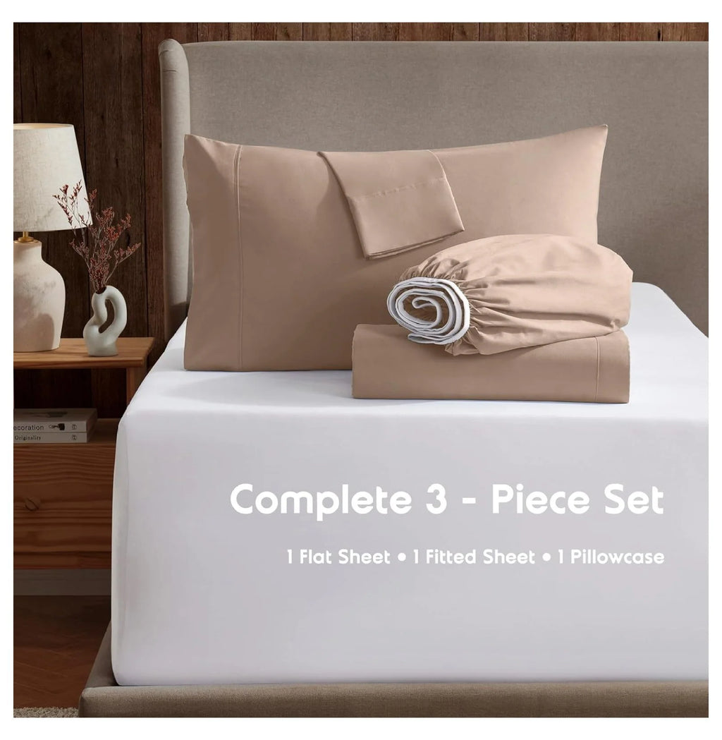 Twin 3 Piece Deep Pocket Bed Sheets Set with Fitted Sheet, Flat Sheet, Pillow Case N11395