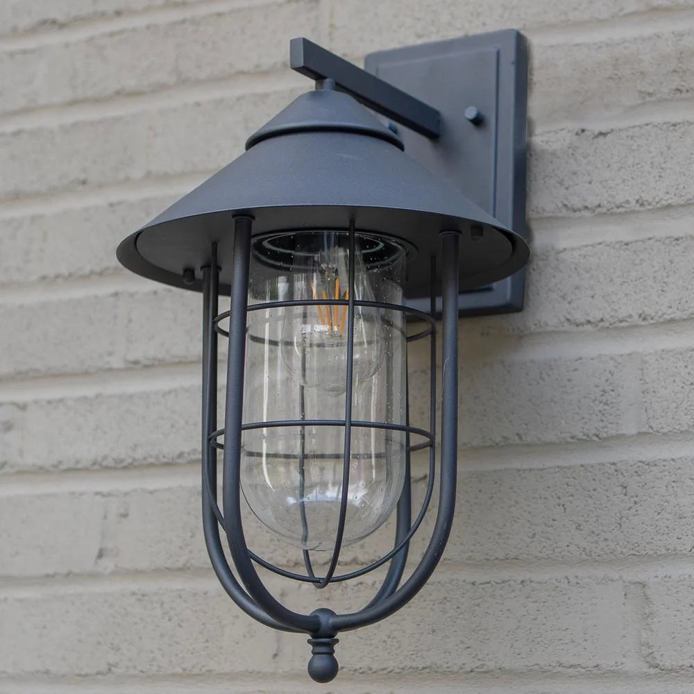 1-Light Sand Black Outdoor Wall Mount Sconce with Clear Glass Shade H448
