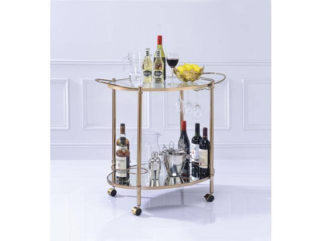 Gold Metal Framed Serving Cart with Glass Top V54905