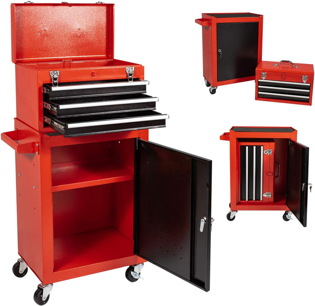 Black & Red Rolling Tool Chest with 3 Drawers Q331