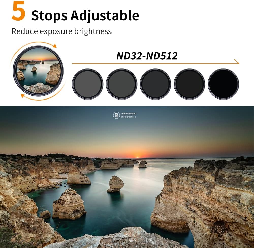 67mm Variable ND Filter ND32-ND512 (5-9 Stops) HD Neutral Density Lens Filter with 28 Multi-Layer Coatings, Pack of 2 G21720