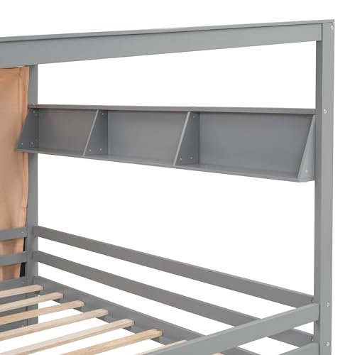Twin Size Solid Wood House Bed with 2 Drawers and Shelves I157533
