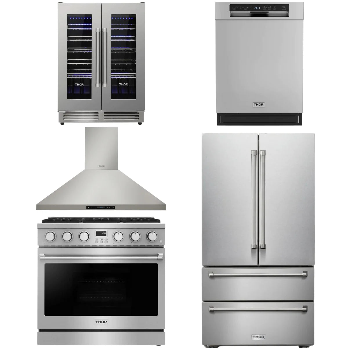 36 Gas Range, Range Hood, Refrigerator, Dishwasher and Wine Cooler W273