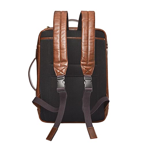 Cognac Leather Convertible Travel Backpack and Briefcase Messenger Bag H9194