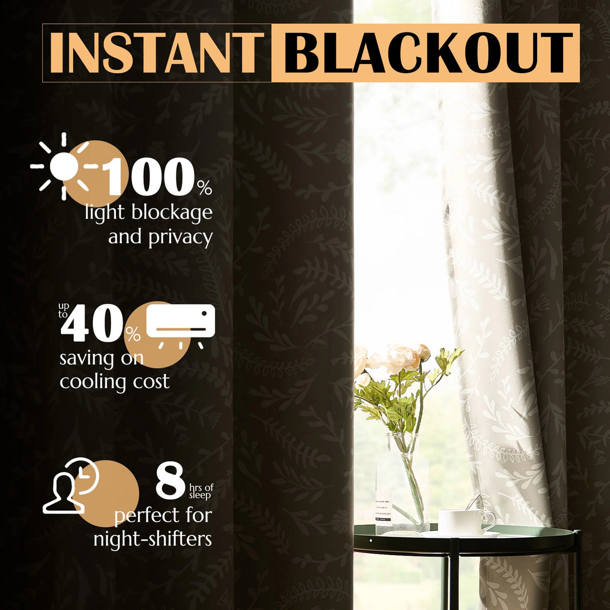 100% Black Out Grommet Curtains 84 inch Long, 52x84 inch, Oak, 2 Pcs O529643