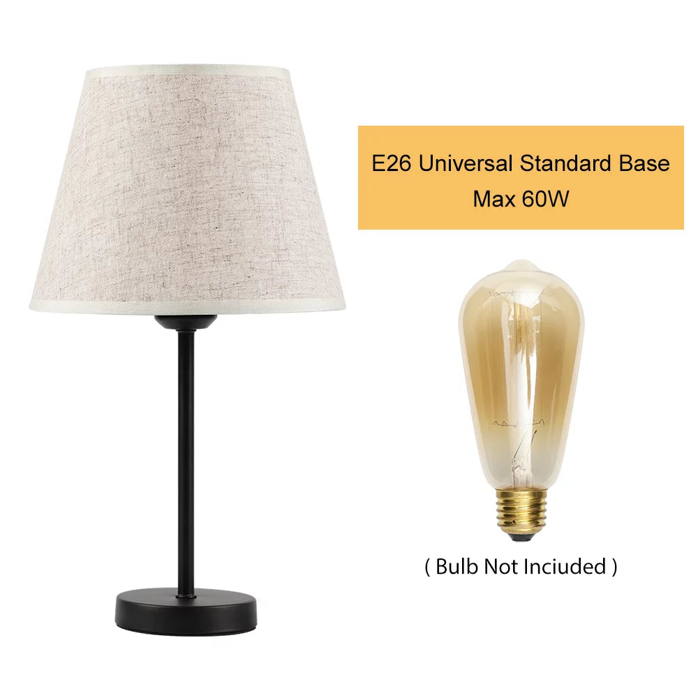 Set of 2 Black Metal Bedside Lamp with White Linen Shade X931416