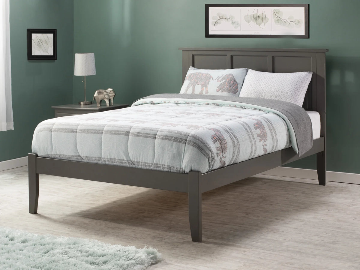 Grey Full Solid Wood Platform Bed with Panel Headboard I7356