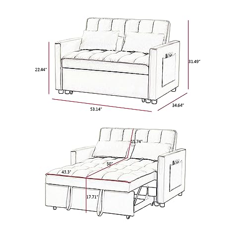 Off White 3 in 1 Sleeper Sofa Bed with Side Pockets B585