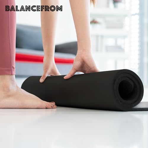 1-Inch Extra Thick High Density Anti-Tear Exercise Yoga Mat with Carrying Strap C4769