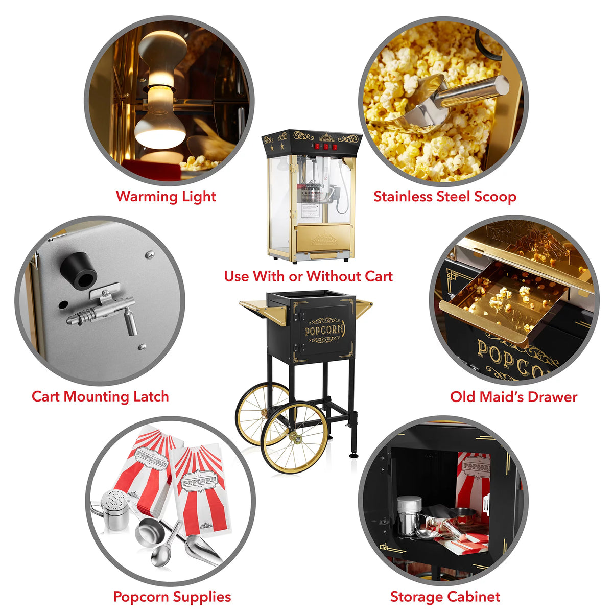 Black 8 oz Popcorn Machine with Cart Y45068