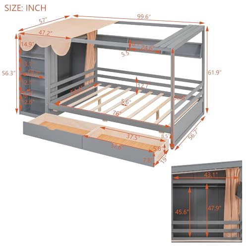 Twin Size Solid Wood House Bed with 2 Drawers and Shelves I157533