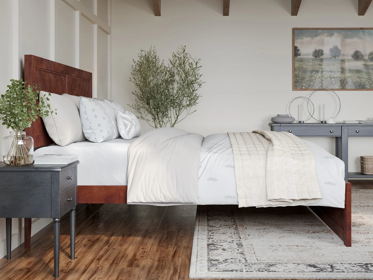 King Solid Wood Platform Bed with Footboard U538