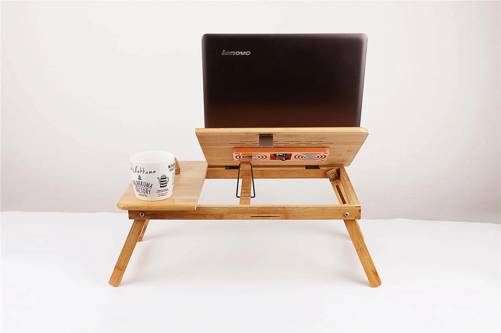 Bamboo Laptop Desk Table with Cooling Fan and Drawer F3604