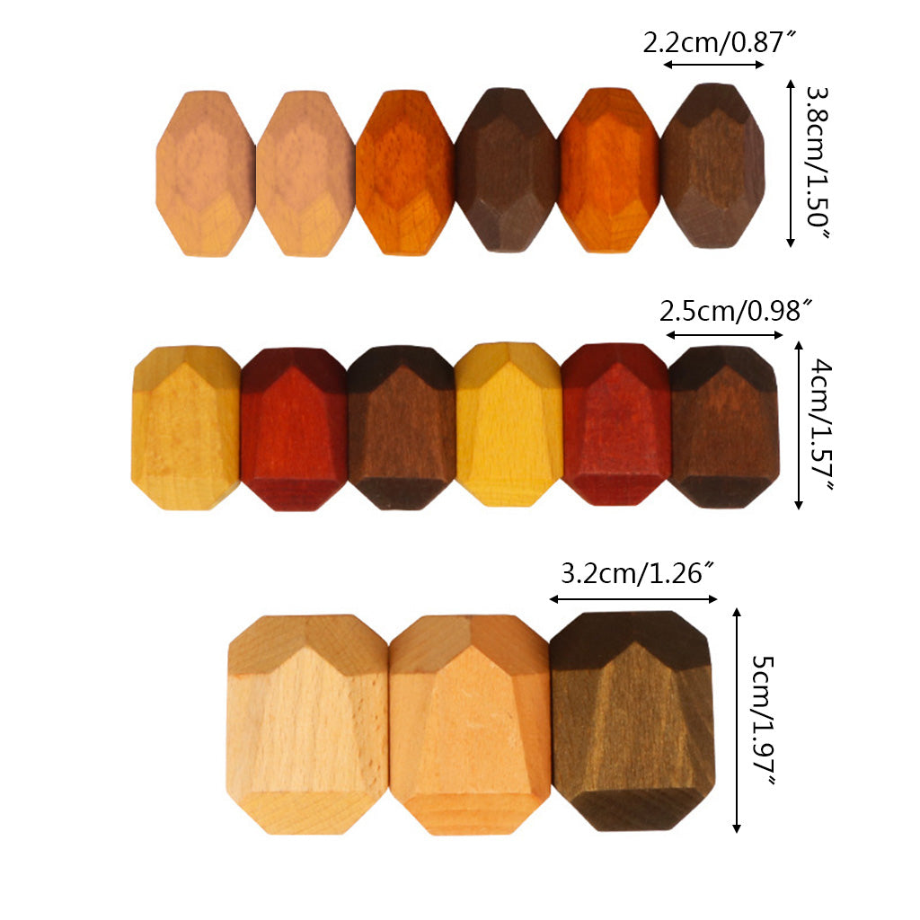 15 Pcs Wooden Colored Stone Stacking Game Building Block G12042