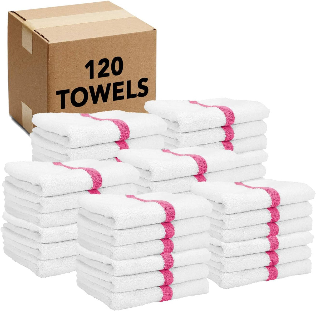 120 Bulk Pack Pink Stripe Hand Towels W19463