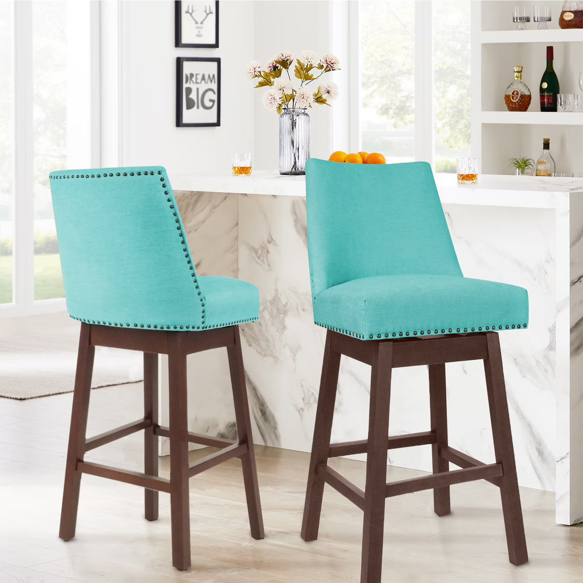 Tiffany Swivel Upholstered Bar Stools Set of 2 A325