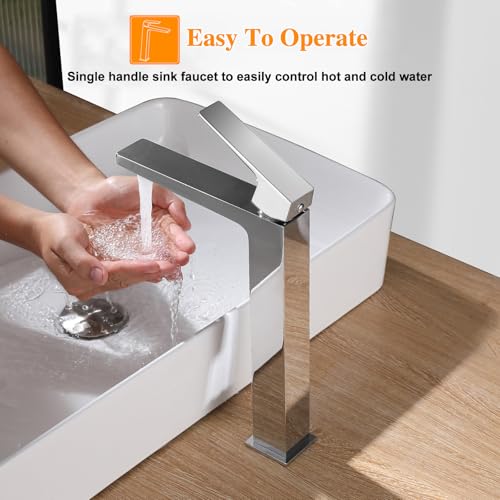 Chrome Tall Single Handle One Hole Vessel Sink Faucet X942558