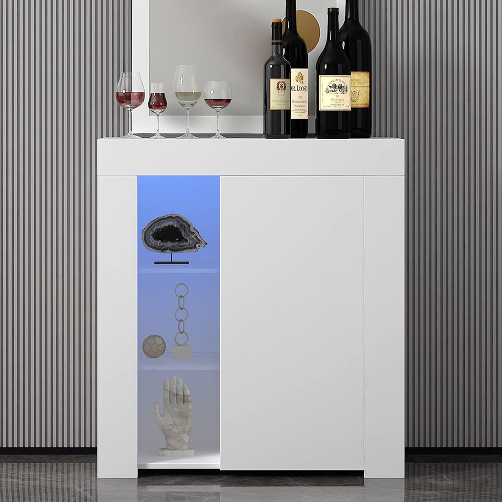 Black High Gloss Sideboard Buffet Storage Cabinet with Led Lights, 2 Doors R227