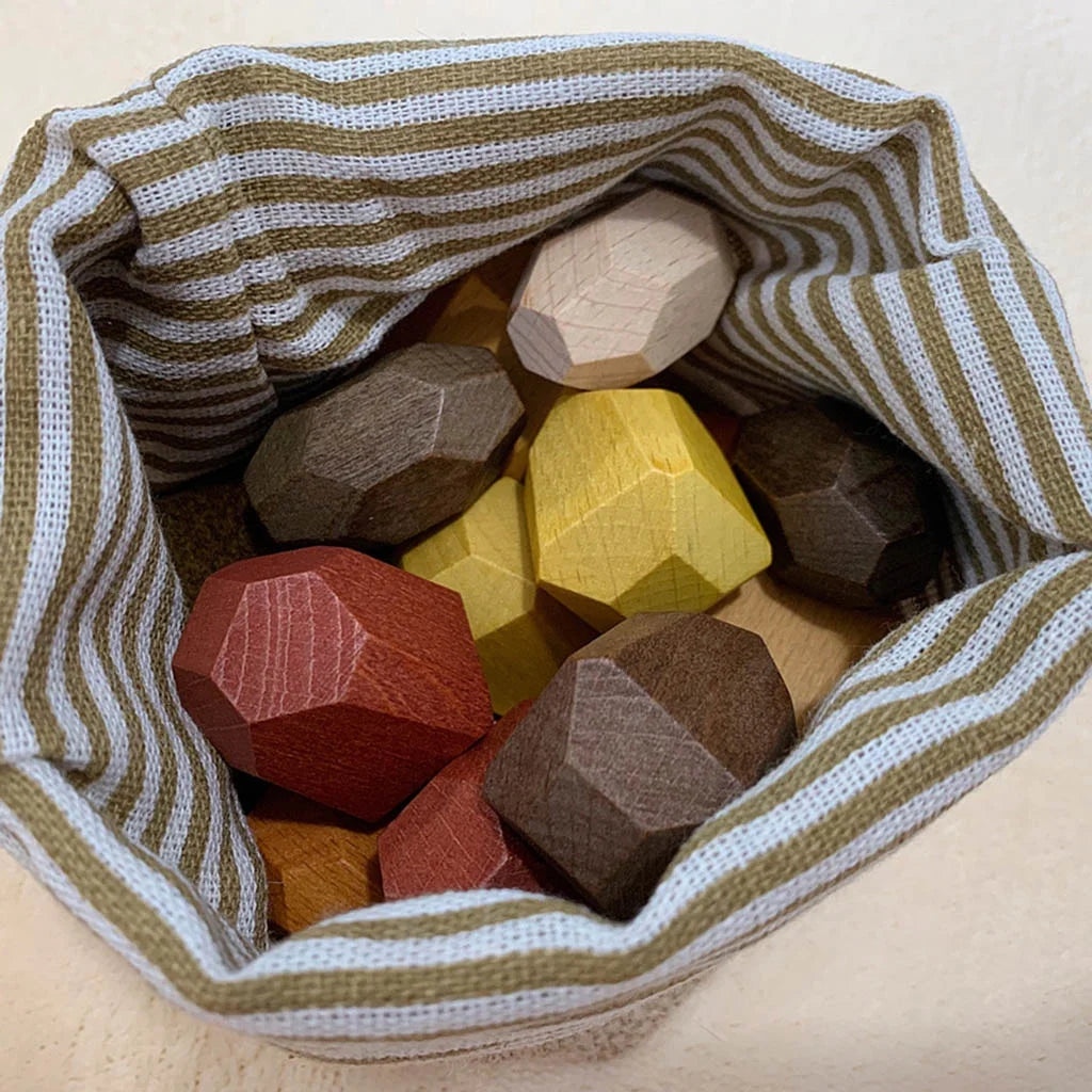 15 Pcs Wooden Colored Stone Stacking Game Building Block G12042