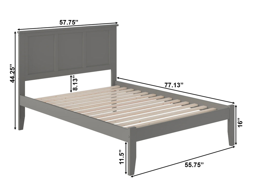 Grey Full Solid Wood Platform Bed with Panel Headboard I7356