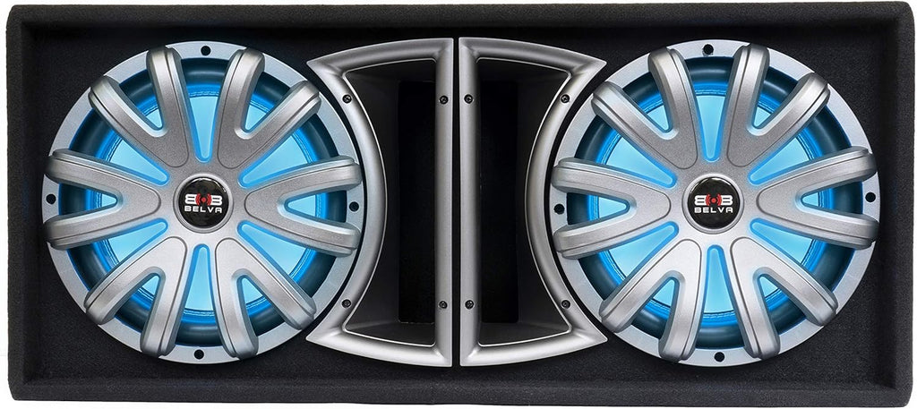 Dual 12-inch 1500W Loaded Ported Car Subwoofer with Multi-Color LED and Remote C4807