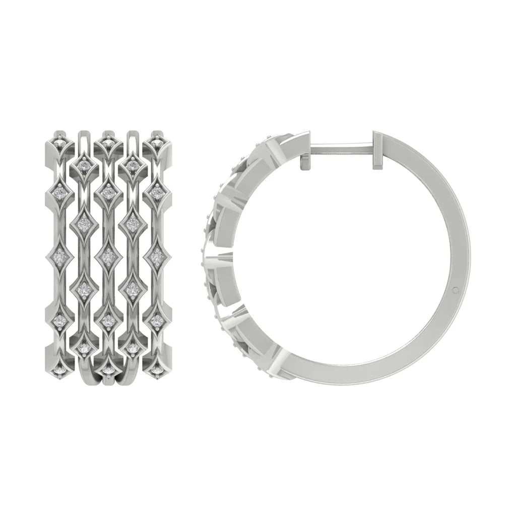 14K White Gold Diamond Hoop Earrings Z1315