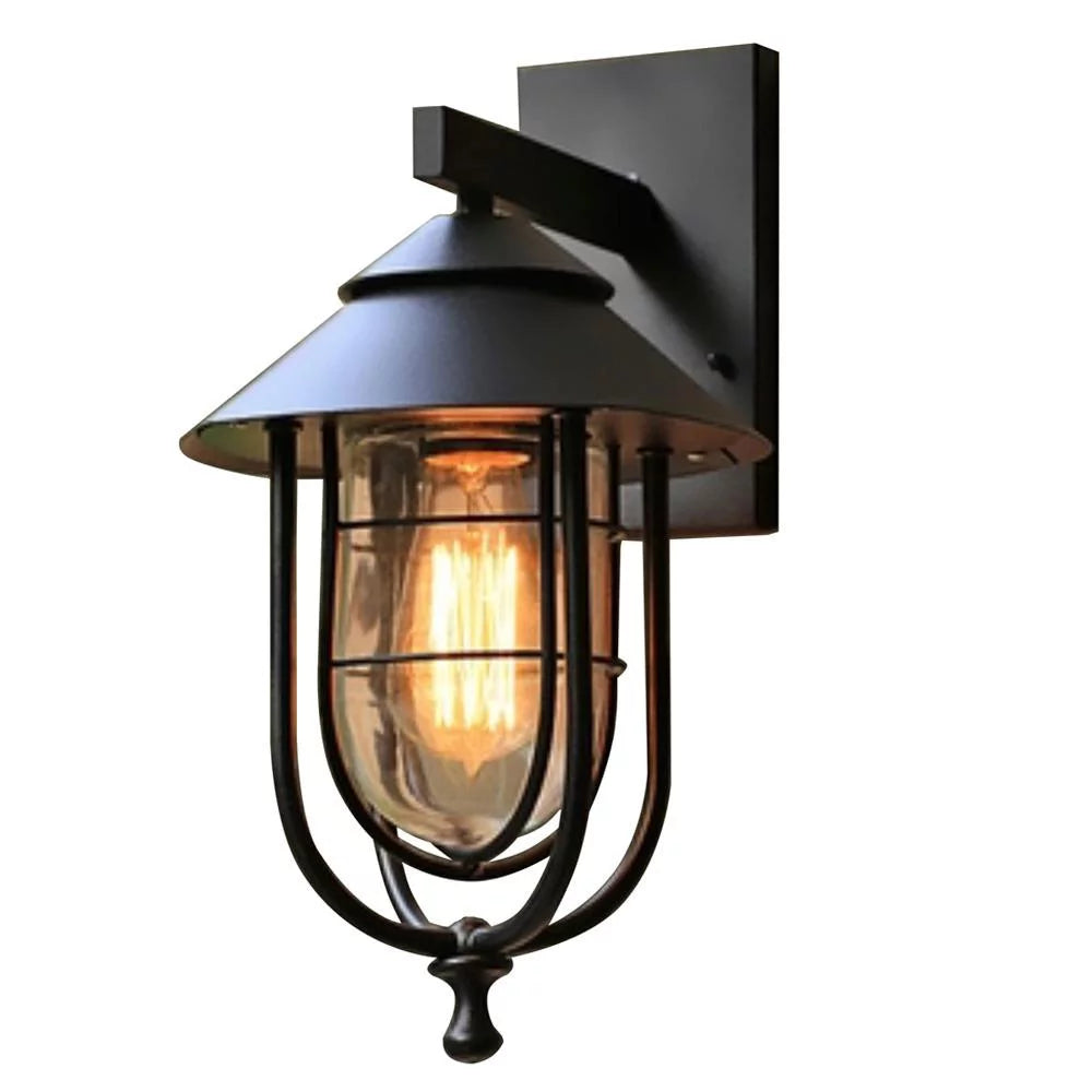 1-Light Sand Black Outdoor Wall Mount Sconce with Clear Glass Shade H448