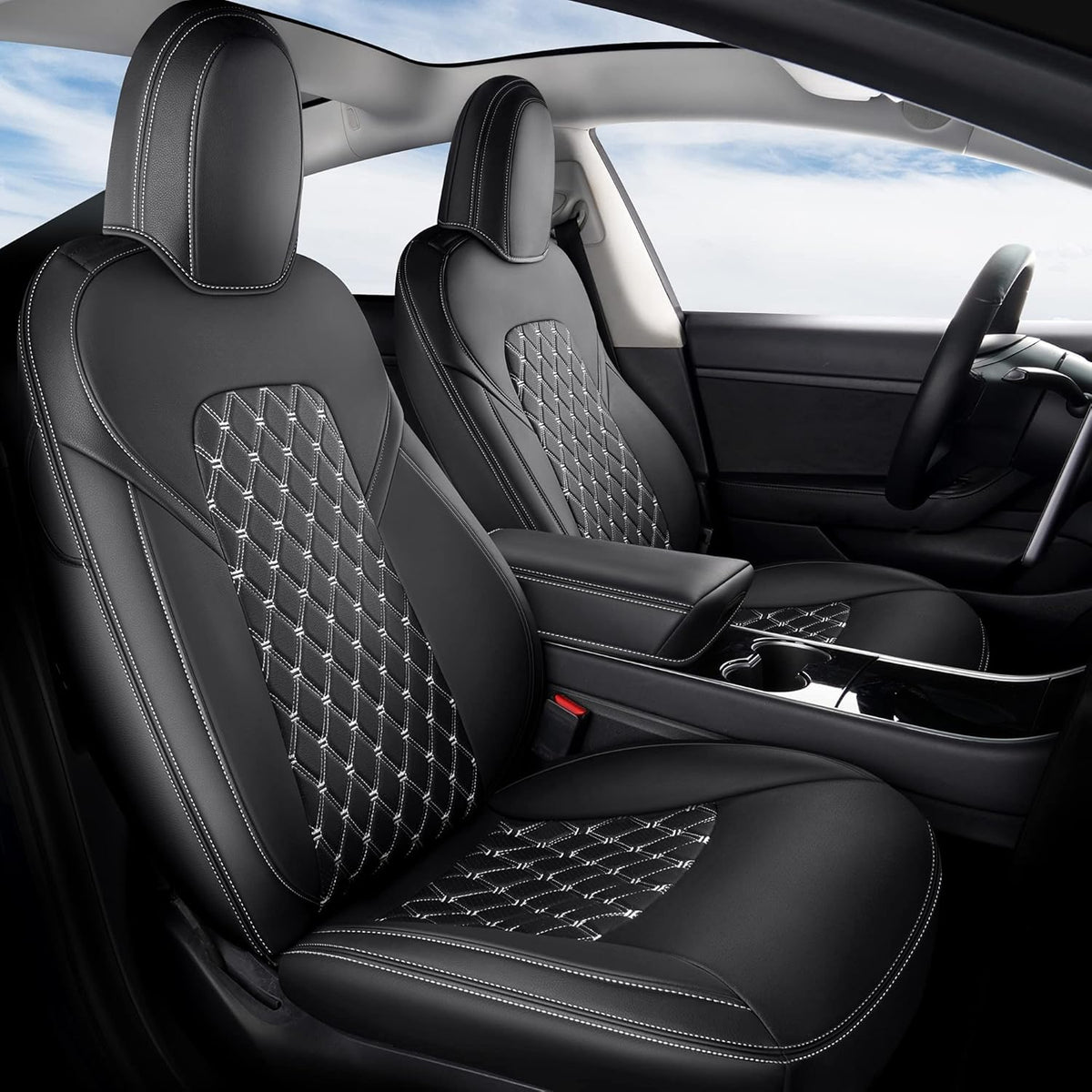 Black Pu Leather Car Seat Covers for Tesla Model Y M820832