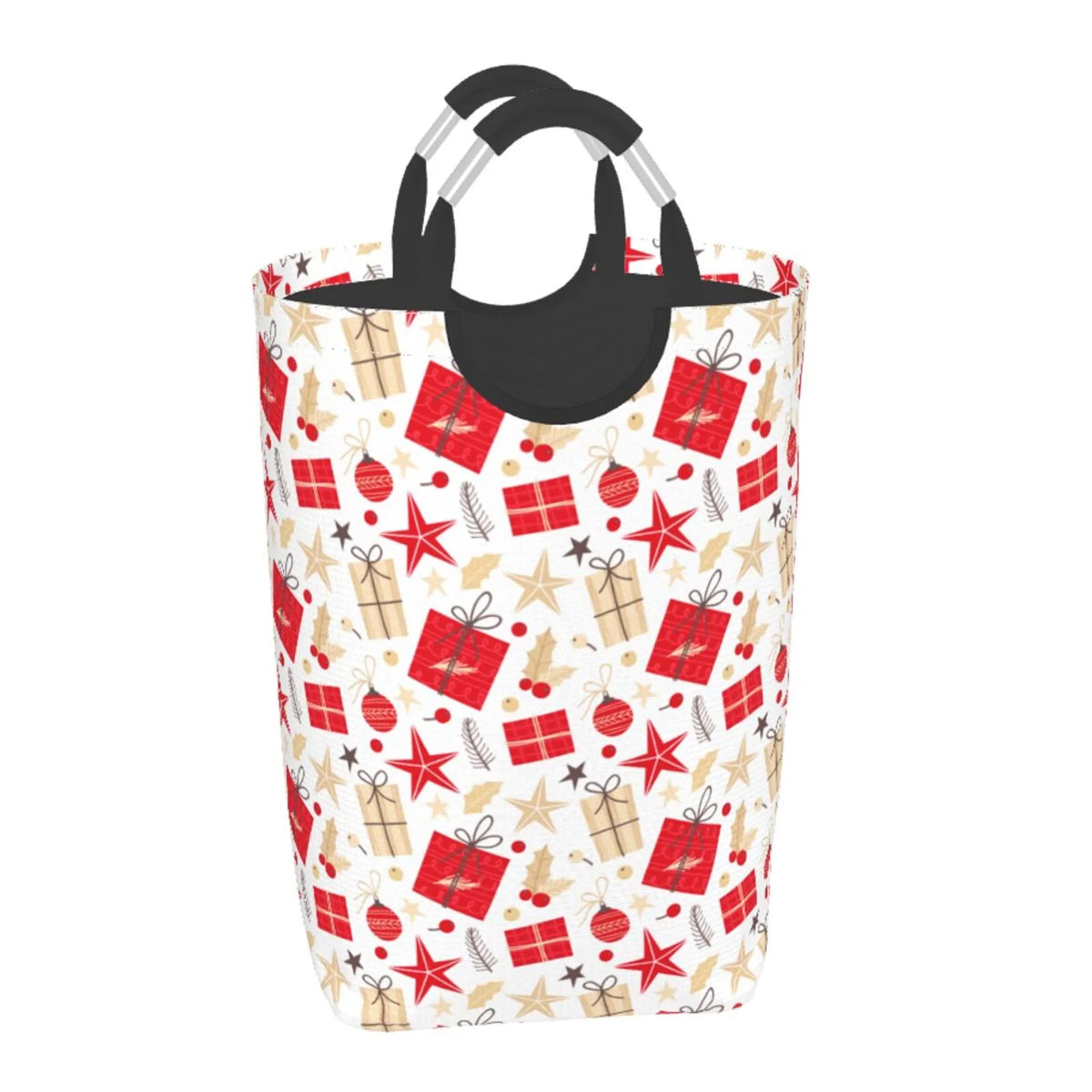 Collapsible Laundry Basket Hamper, Red Christmas Print 50L Q631