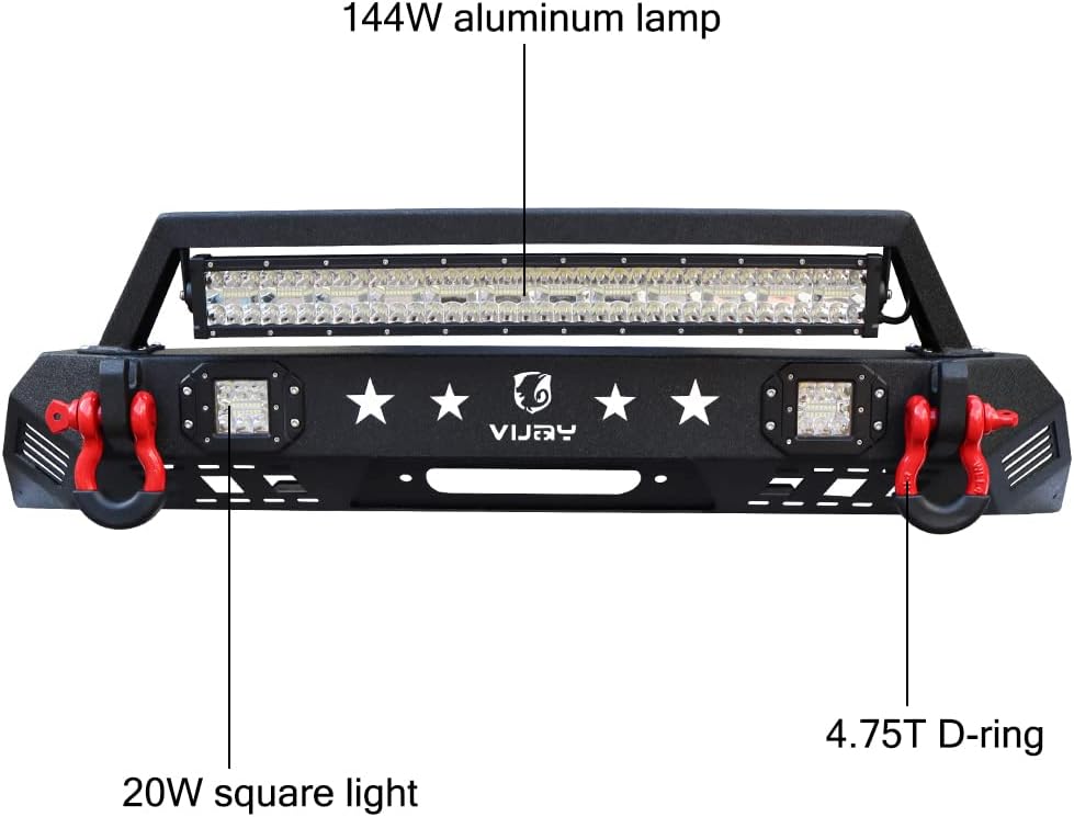 Textured Black Front and Rear Bumper with LED Lights and Winch Plate M8526
