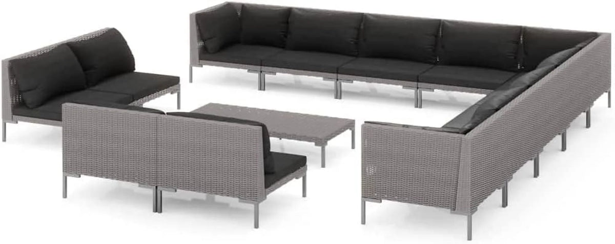 14 Piece Patio Lounge Set with Cushions Poly Rattan Dark Gray A57762