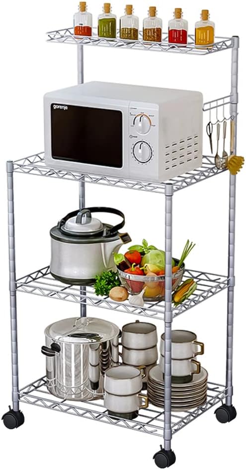 4-Tier Baker’s Rack Microwave Stand with Wire Mesh Shelves Black D41390