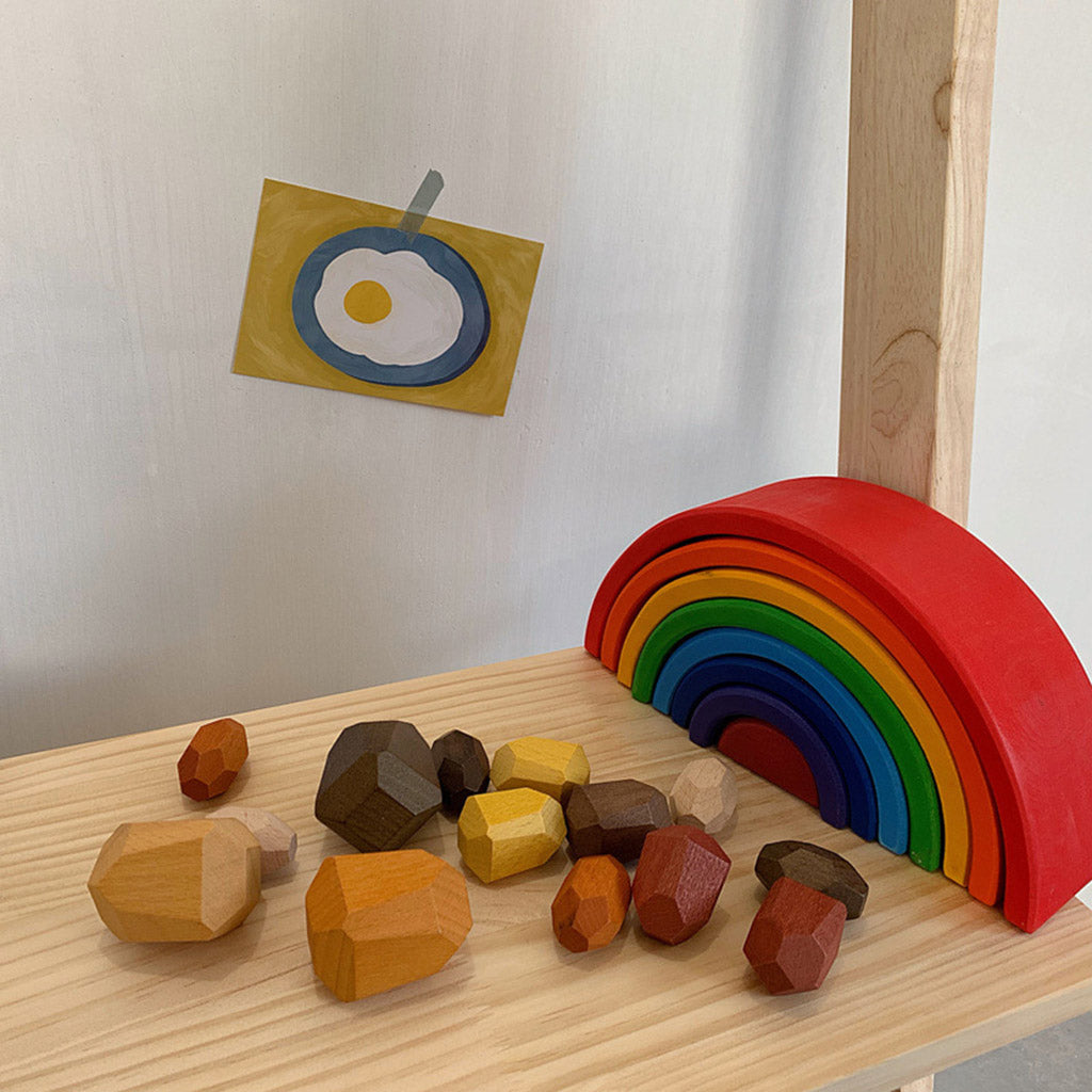 15 Pcs Wooden Colored Stone Stacking Game Building Block G12042