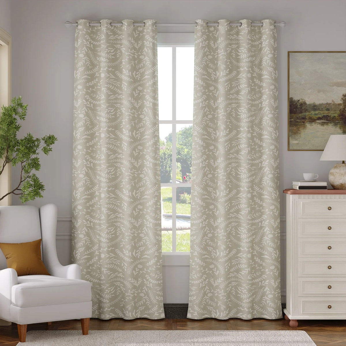 100% Black Out Grommet Curtains 84 inch Long, 52x84 inch, Oak, 2 Pcs O529643