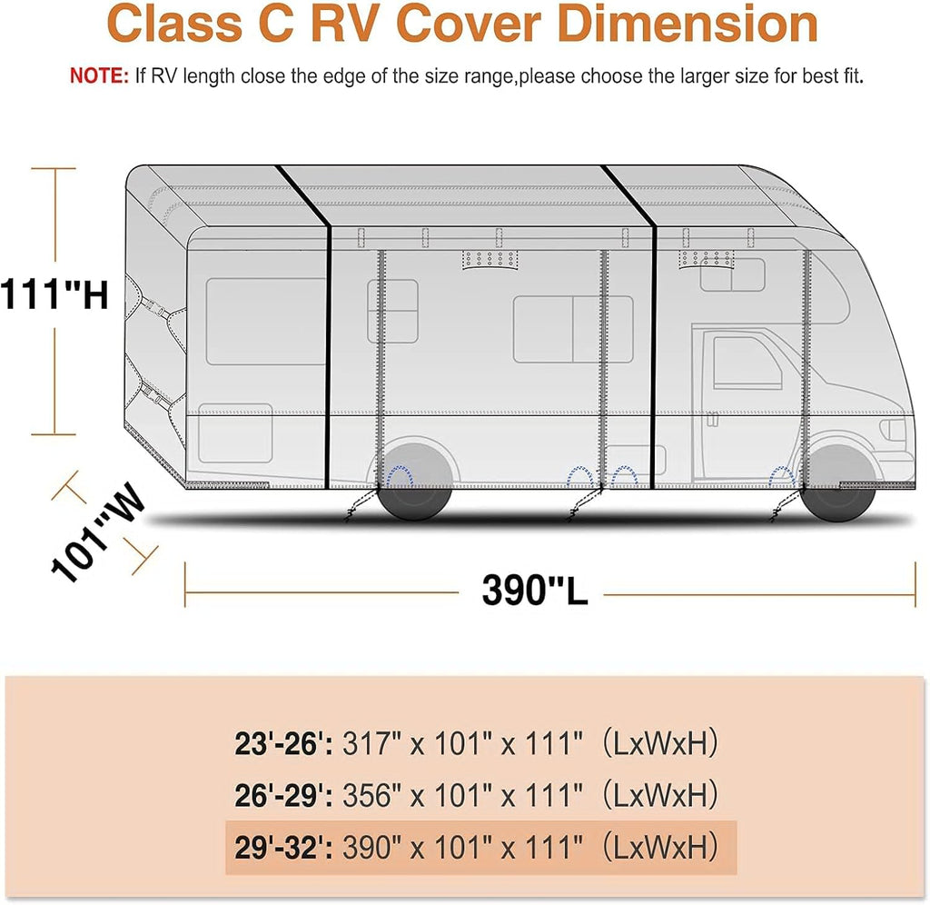 Windproof Waterproof Rip-Stop RV Cover for 23’-26’ Motorhome with 2Pcs Extra Long Straps & Gutter Covers X19081