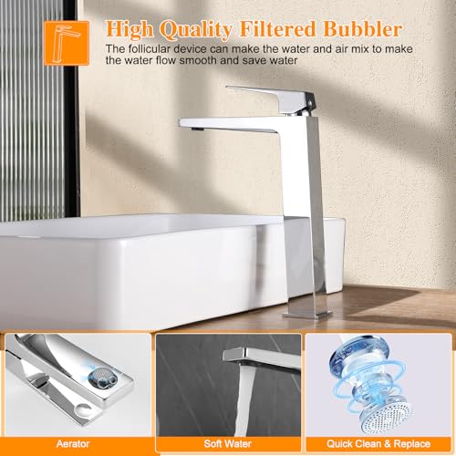 Chrome Tall Single Handle One Hole Vessel Sink Faucet X942558