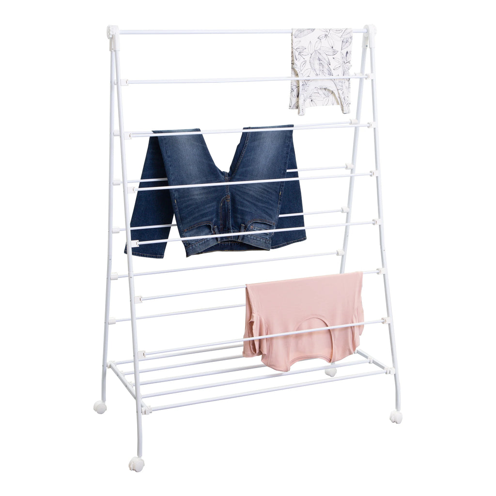 White Collapsible Steel Rolling Clothes Drying Rack E526079
