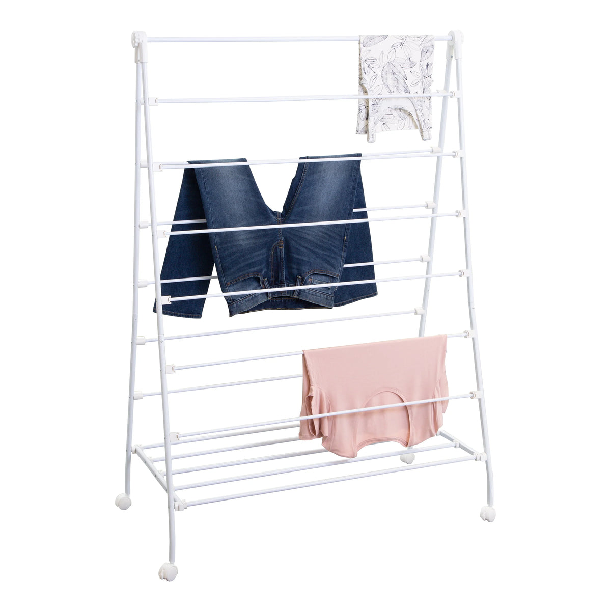 White Collapsible Steel Rolling Clothes Drying Rack E526079