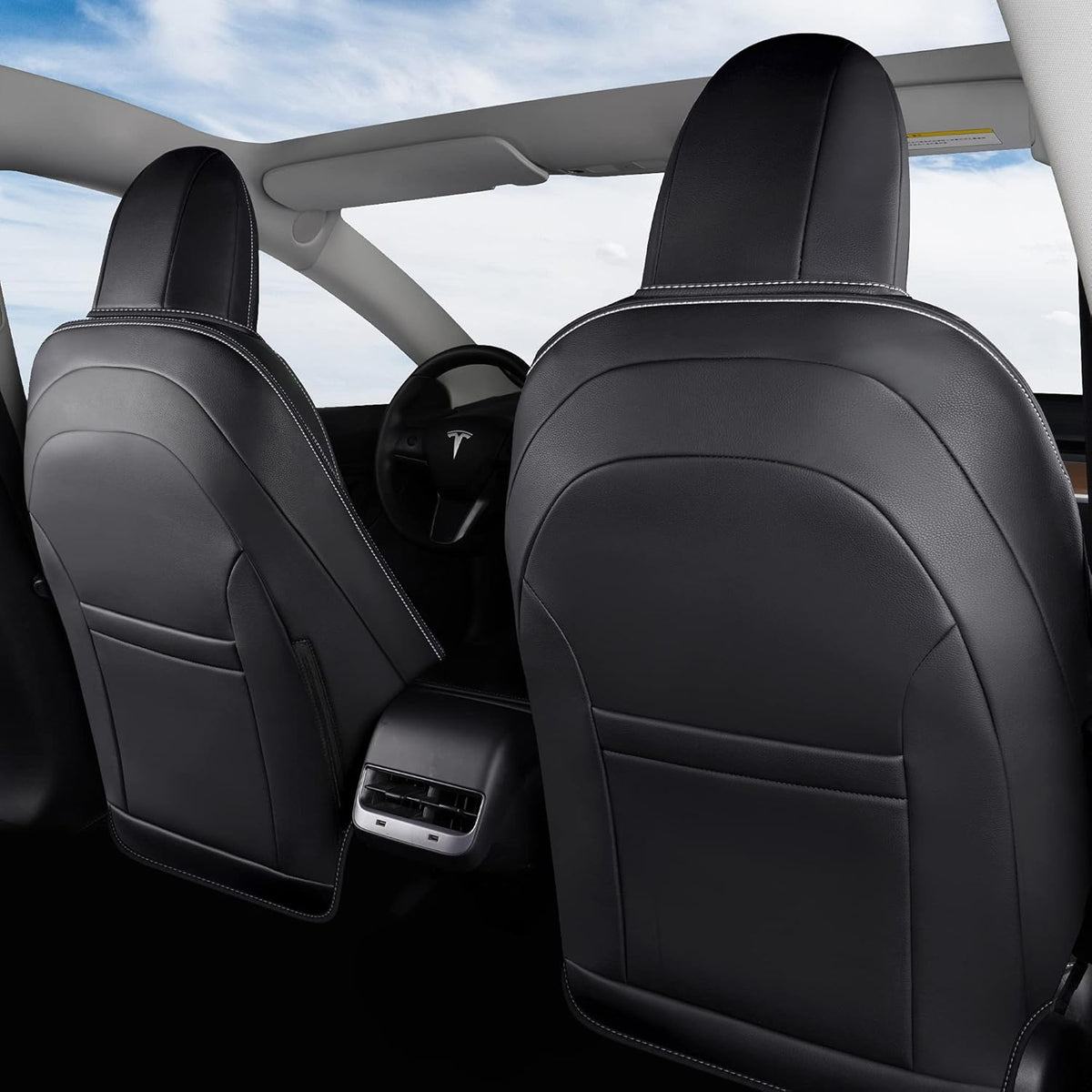 Black Pu Leather Car Seat Covers for Tesla Model Y M820832