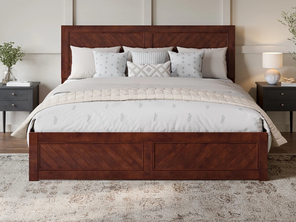 King Solid Wood Platform Bed with Footboard U538