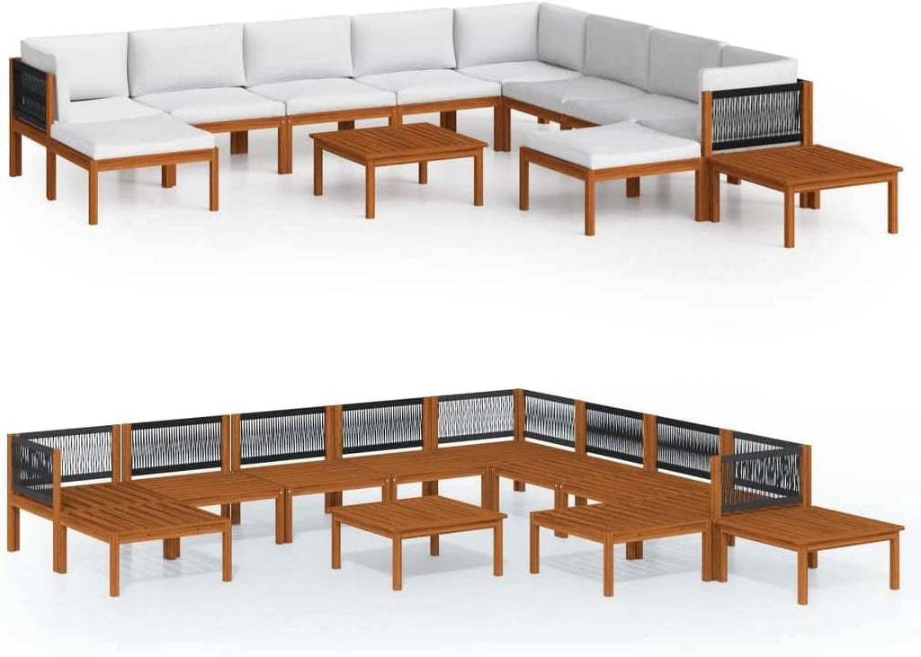 12 Piece Cream Solid Acacia Wood Patio Lounge Set M785047