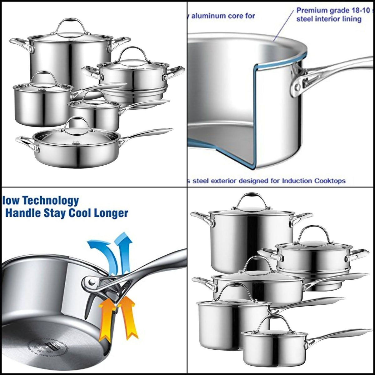 10 Piece Multi-Ply Clad Stainless Steel Cookware Set P87978