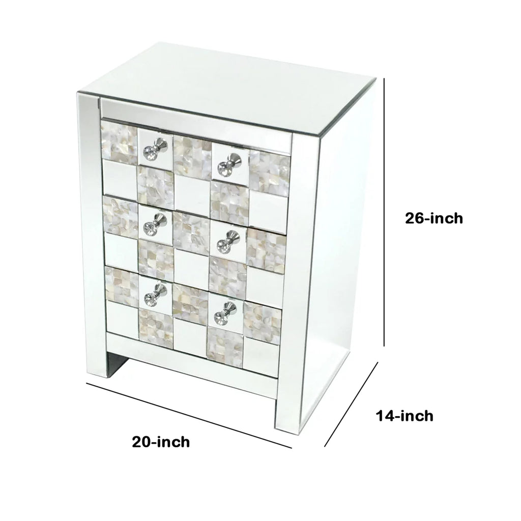 26 inch 3 Drawer Chest with Mirror Inlay K774