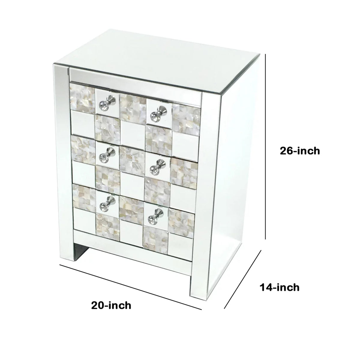 26 inch 3 Drawer Chest with Mirror Inlay K774