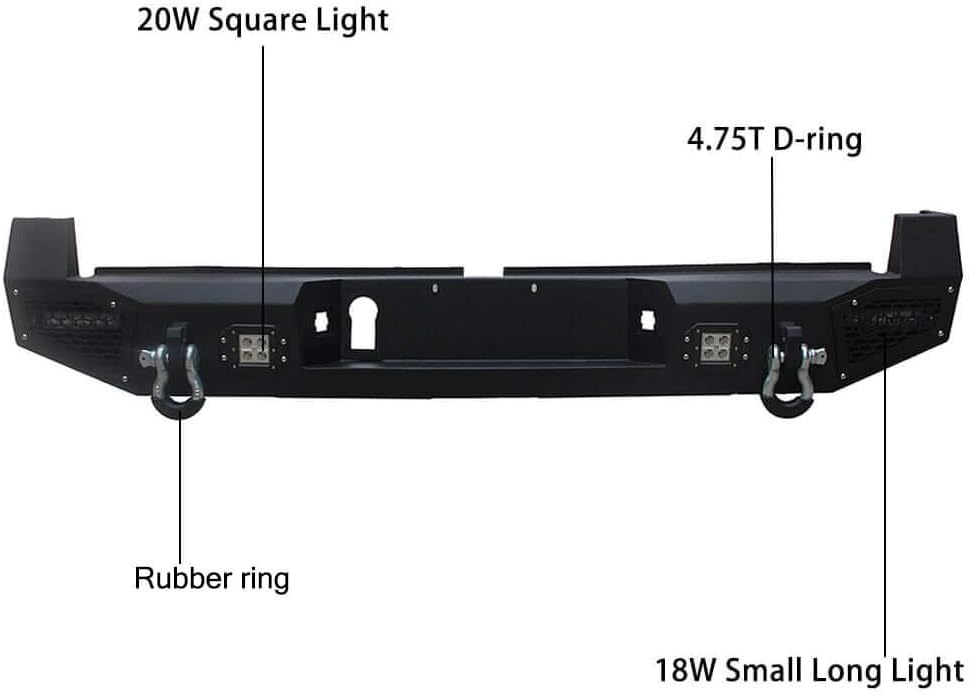 Textured Black Front and Rear Bumper with LED Lights and Winch Plate M8526