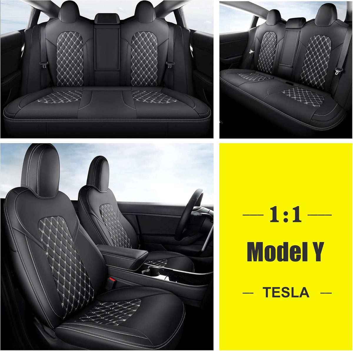 Black Pu Leather Car Seat Covers for Tesla Model Y M820832