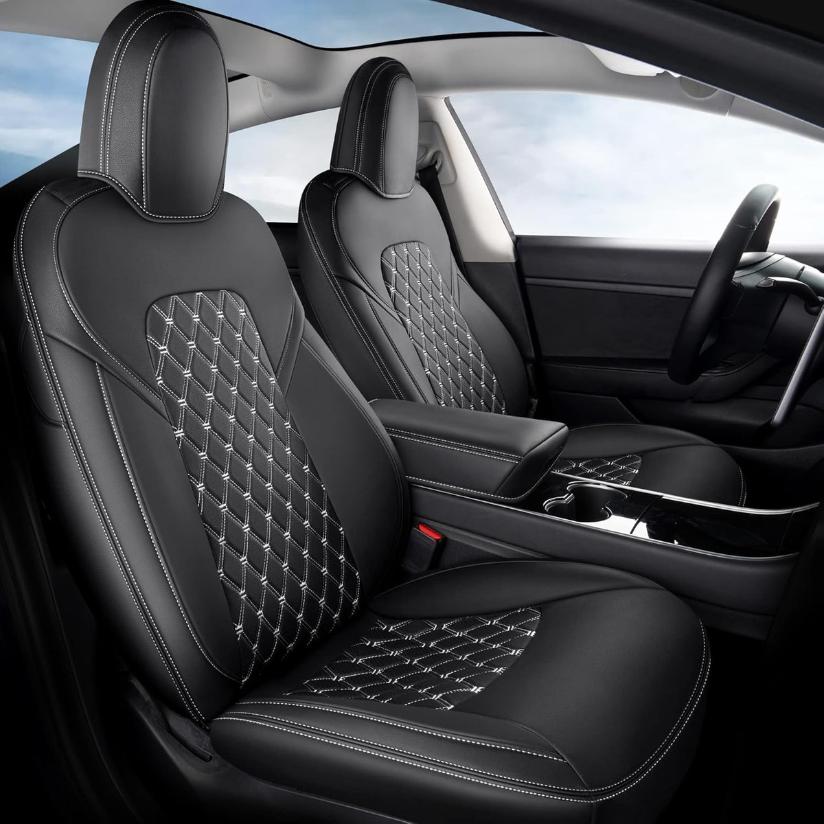 Black Pu Leather Car Seat Covers for Tesla Model Y M820832
